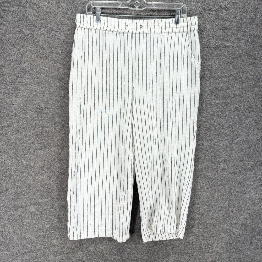 Jules & Leopold Pants Women L Large White Striped High Rise Flat Front Linen